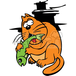 Cat eating a big fish clipart. Commercial use image # 377125