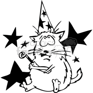 Black and white cat sitting with a party hat on  clipart. Commercial use image # 377140