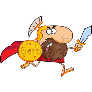 Cartoon character Spartan warrior running with a sword and shield