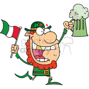 funny cartoon comic comics vector st+patricks st+pats saint day green beer irish ireland leprechaun leprechauns guy gold tooth teeth happy celebrating silly red mug flag St+Paricks  cheers