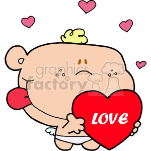 Baby with its Tongue out Holding a Red Heart with Love clipart.