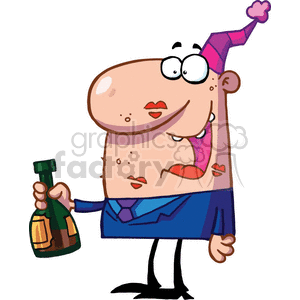Man in a party hat holding a bottle with kisses on face clipart. Commercial use image # 377205