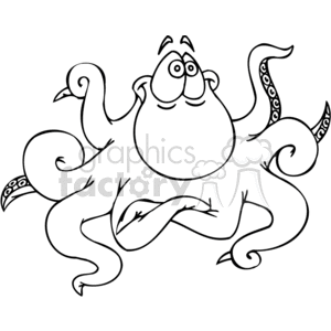 funny cartoon fish octopus black+white