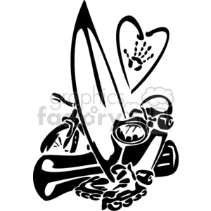 Scub gear on the beach with surf board clipart. Royalty-free image # 377559