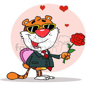 clipart - Romantic Tiger with Flower and  Gift.