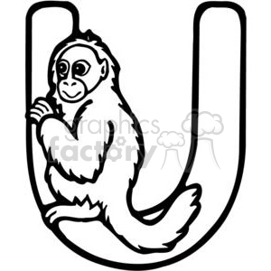 cartoon black white letter u monkeys monkey
