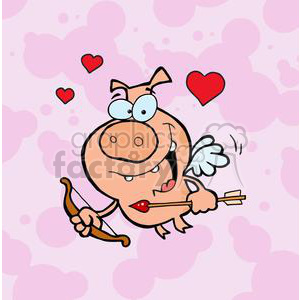 2803-Cupid-Pig-Flying-With-Bow-And-Arrow clipart.