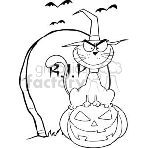 black cat sitting on top of a pumpkin in a graveyard clipart. Royalty-free image # 380747