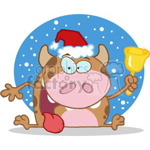 Happy-Calf-Character-Ringing-A-Bell-Christmas-In-The-Snow clipart. Commercial use image # 381279