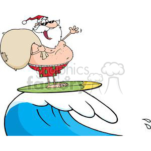 3756-Santa-Claus-Carrying-His-Sack-While-Surfing clipart. Commercial use image # 381434