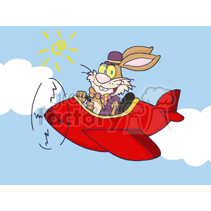 cartoon bunny flying a red airplane clipart. Commercial use image # 382086