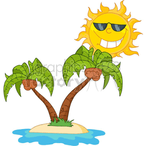 sun shining over a couple palm trees clipart.
