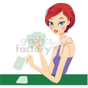 clipart - girl playing Texas Holdem.