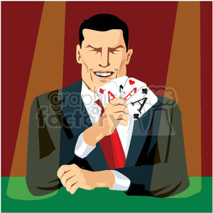 clipart - man with 4 aces.