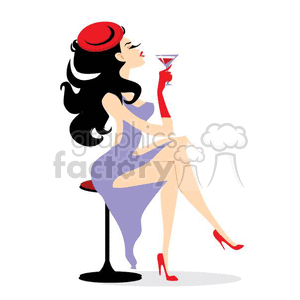 sassy girl having a glass of wine clipart. Commercial use image # 382246