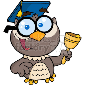 clipart - 4302-Owl-Teacher-Cartoon-Character-With-Graduate-Cap-And-Bell.