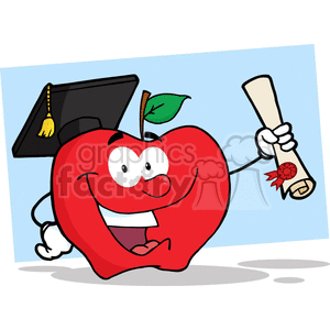 4280-Happy-Apple-Character-Graduate-Holding-A-Diploma
