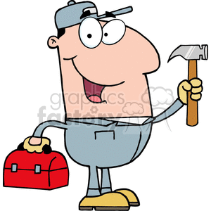 4314-Construction-Worker-With-Hammer-And-Tool-Box clipart. Commercial use image # 382350