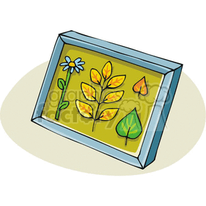 clipart - Cartoon leaves in a shadow box .