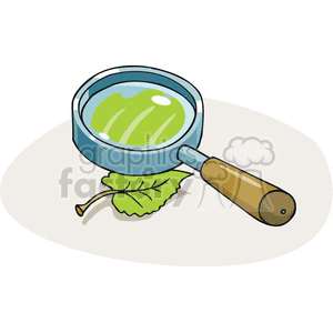 Cartoon magnifying glass with a leaf