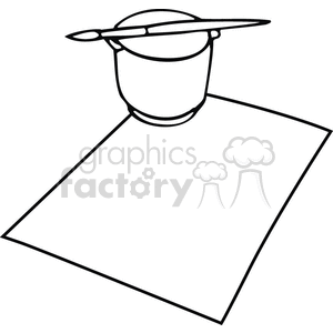 Black and white outline of paintbrush paper and cup