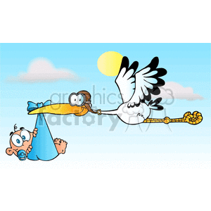 cartoon stork delivering a newborn