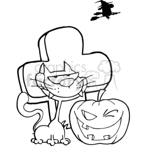 cartoon funny comic comical vector cat cats Halloween pumpkin pumpkins tombstone graveyard witch black white
