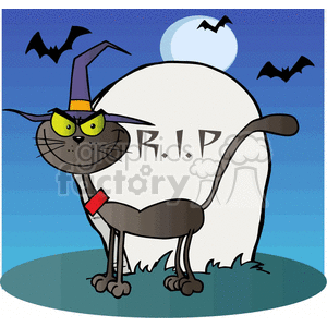 cartoon funny comic comical vector cat cats black fence RIP tombstone graveyard bats