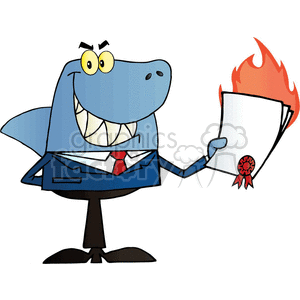 shark holding a burning contract clipart.
