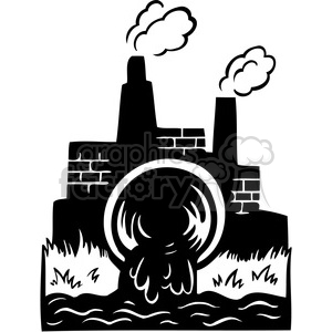 water getting polluted by factory drainage clipart.
