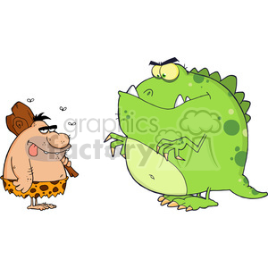Caveman And Angry Dinosaur Cartoon clipart.