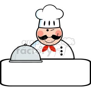 5355-Royalty-Free-RF-Clipart-Winked-Chef-Logo-Banner-With-Platter clipart. Commercial use image # 386483