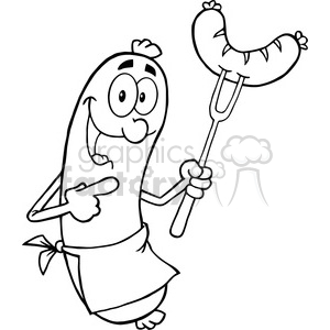Happy-Sausage-Cartoon-Mascot-Character-With-Sausage-On-Fork clipart.