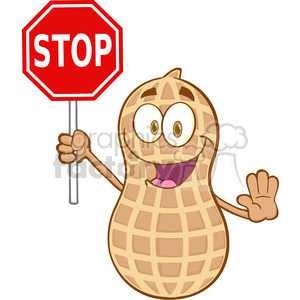 Peanut Cartoon Mascot Character Holding A Stop Sign clipart. Commercial use image # 386593