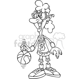 black and white cartoon female basketball character clipart.