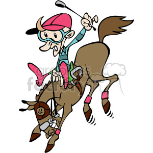 clipart - cartoon jockey character on a horse.