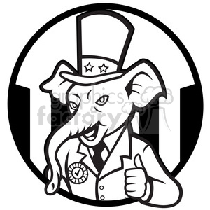 black and white elephant republican thumb up HALF FLAG CIRC clipart. Royalty-free image # 388116