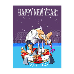 happy new year stranded on a life saver clipart.