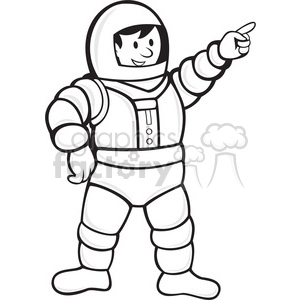 black and white astronaut pointing front clipart. Commercial use image # 388296