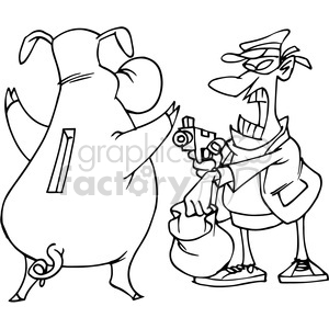 man robbing a piggy bank black and white clipart. Royalty-free image # 388336
