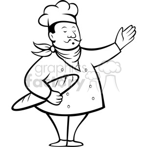cartoon chef cook restaurant baguette bread loaf black+white