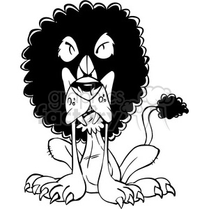 angry lion cartoon black and white clipart.