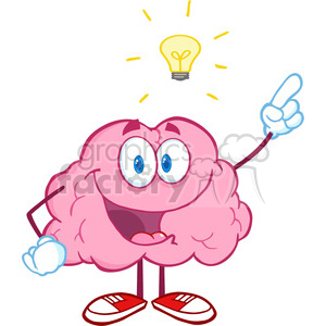 5865 Royalty Free Clip Art Happy Brain Character With A Big Idea clipart. Royalty-free image # 389026