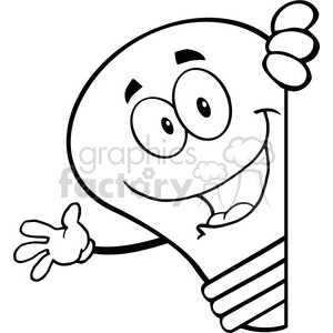 6057 Royalty Free Clip Art Light Bulb Cartoon Character Waving Behind A Sign clipart. Royalty-free image # 389216