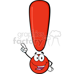 6283 Royalty Free Clip Art Red Exclamation Mark Cartoon Character Pointing With Finger clipart.