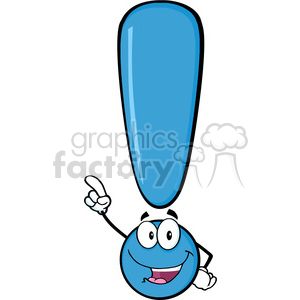 6284 Royalty Free Clip Art Blue Exclamation Mark Cartoon Character Pointing With Finger clipart.