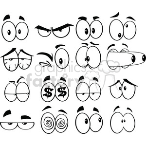 6541 Royalty Free Clip Art Black and White Funny Cartoon Eyes clipart. Commercial use image # 389481