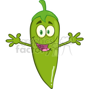 6784 Royalty Free Clip Art Smiling Green Chili Pepper Cartoon Mascot Character With Welcoming Open Arms clipart.