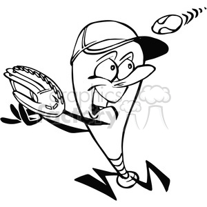 baseball cartoon character player in black and white