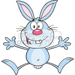 Royalty Free RF Clipart Illustration Happy Blue Rabbit Cartoon Character Jumping clipart.